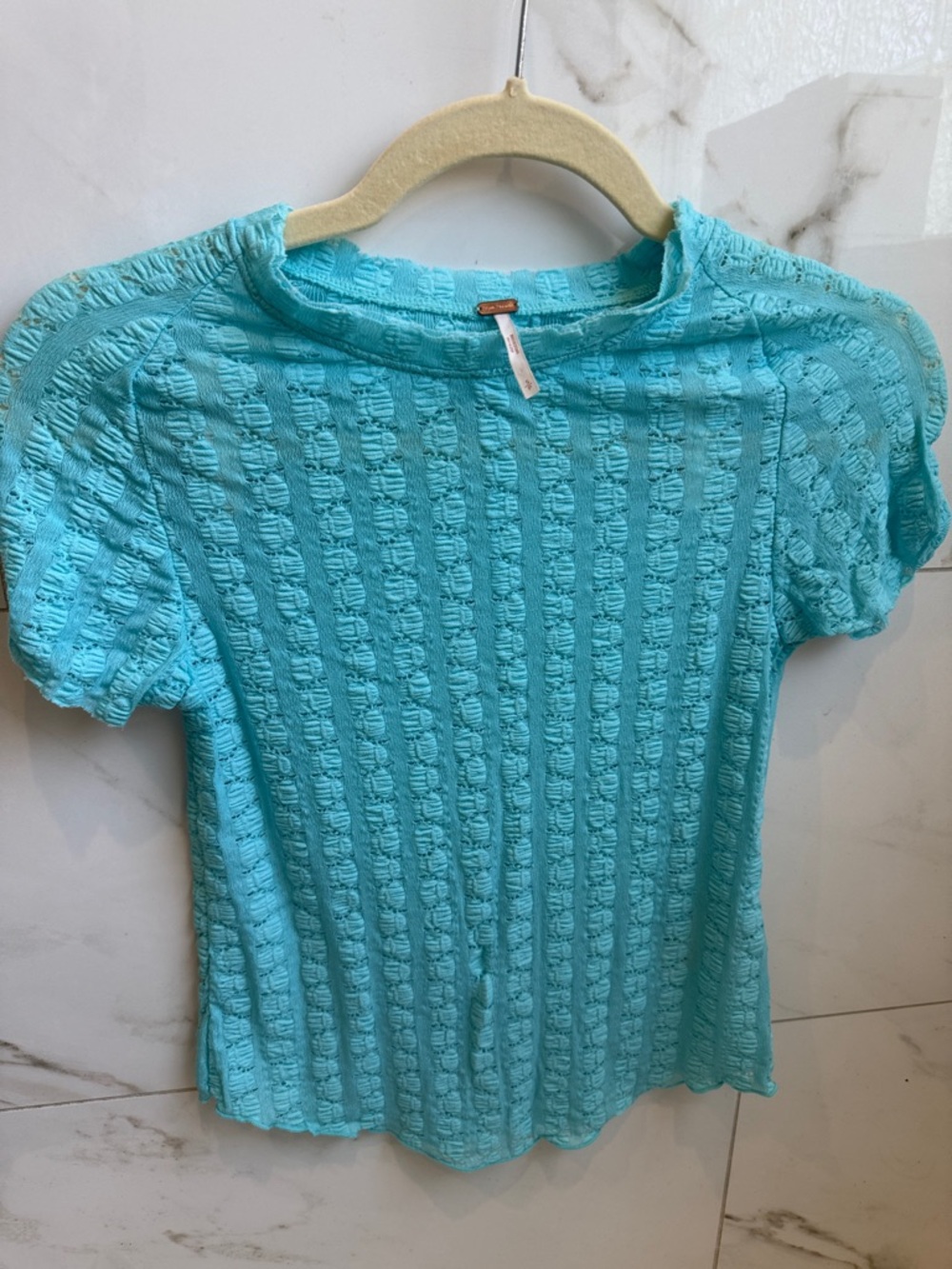Free People Turquoise Textured Short Sleeve Tee